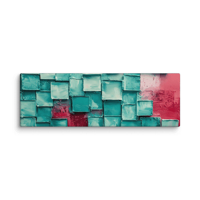 Oil Painted Cyan Cubes on Red Background - Image 3