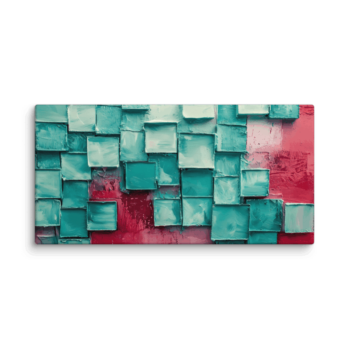 Oil Painted Cyan Cubes on Red Background
