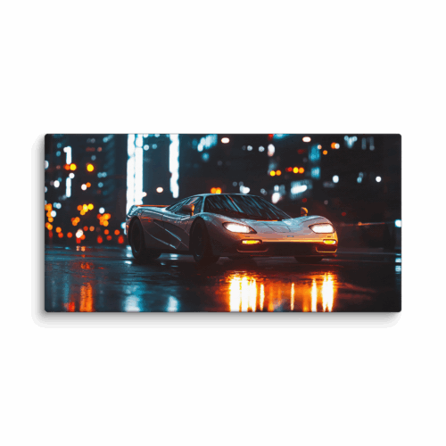 McLaren Silver with city lights