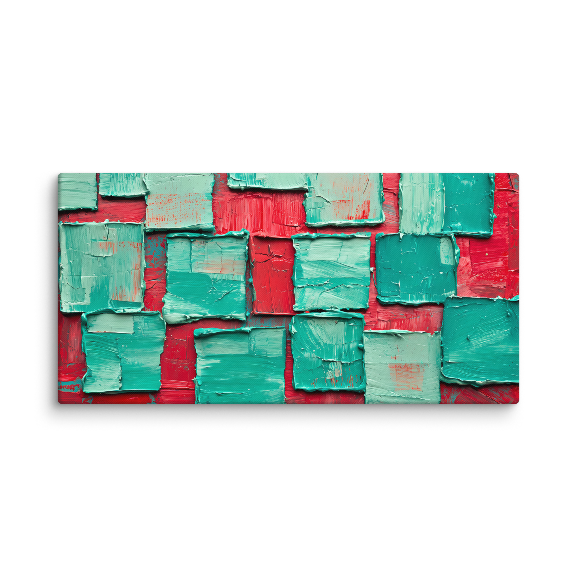 Oil Painted Cyan Cubes on Red Background 02 - Image 3